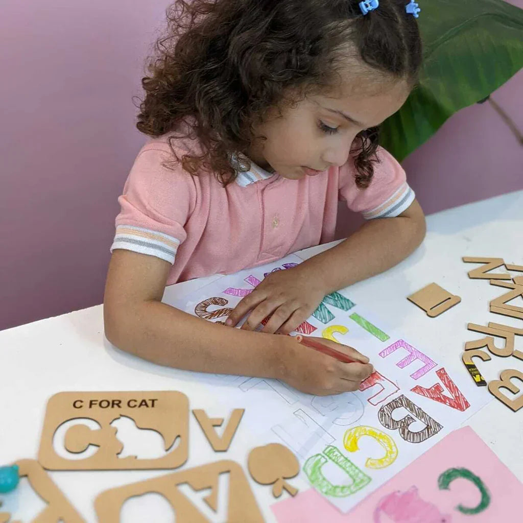Wooden Alphabet Stencils Set Urdu/ English with Pencil & water color