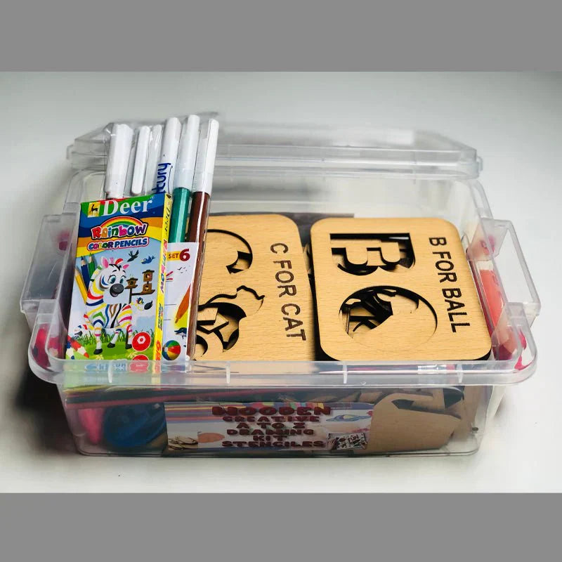 Wooden Alphabet Stencils Set Urdu/ English with Pencil & water color