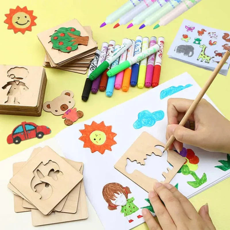 Wooden Alphabet Stencils Set Urdu/ English with Pencil & water color