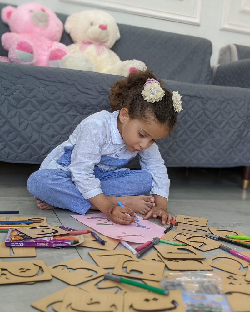 Wooden Alphabet Stencils Set Urdu/ English with Pencil & water color