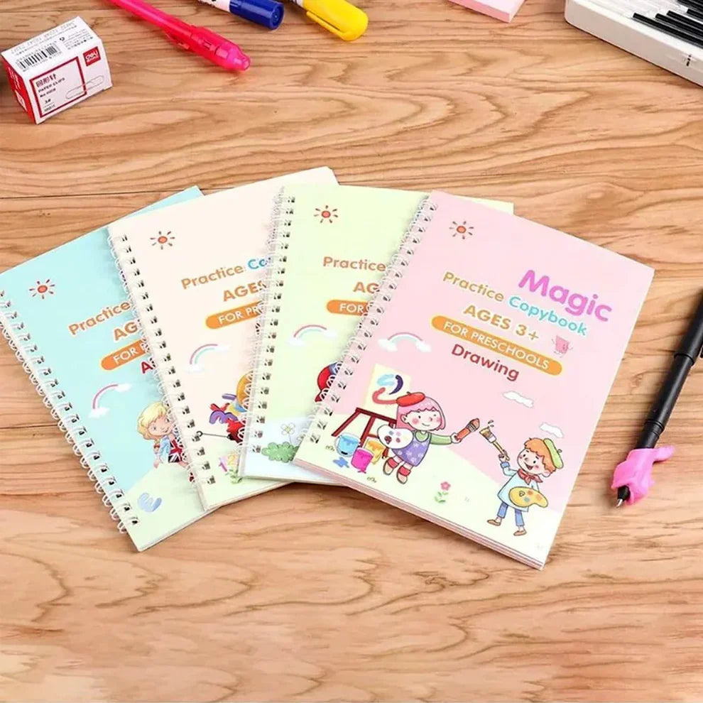 Kids Magic Practice Copybook Set of 4 – Alphabet, Numbers & Drawing