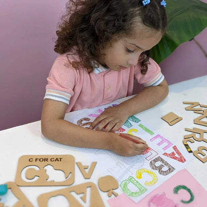 Wooden  Alphabet Stencils Set Urdu/ English with Pencil & water color