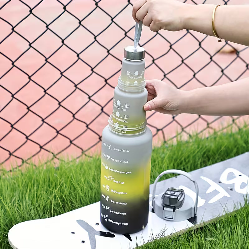 3 pcs Water Bottle: Complete Set with a Straw And a Gradient Design