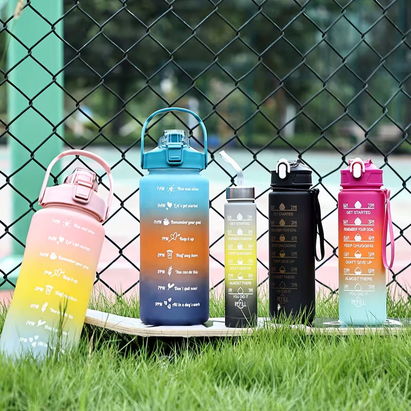 3 pcs Water Bottle: Complete Set with a Straw And a Gradient Design