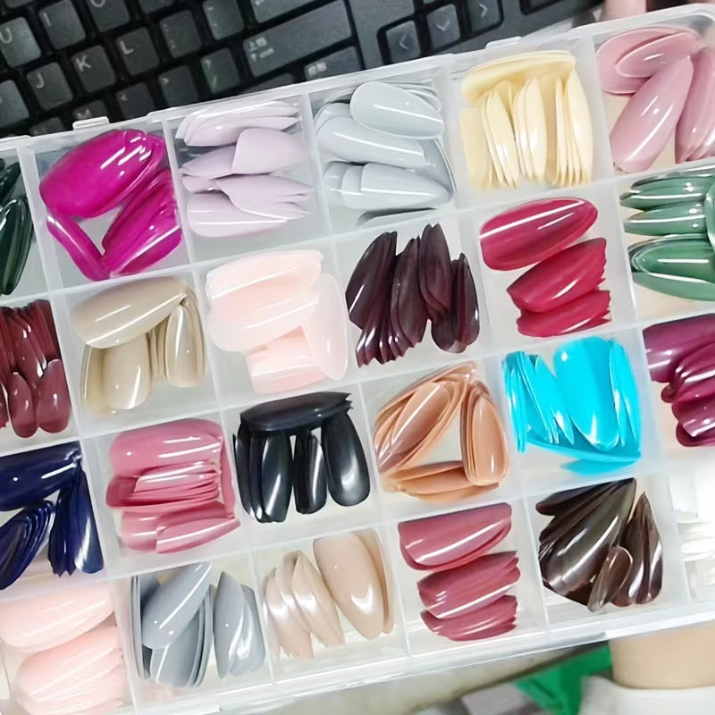 576pcs a Box Set of 24 Colors Almond-Shaped Fake Nails