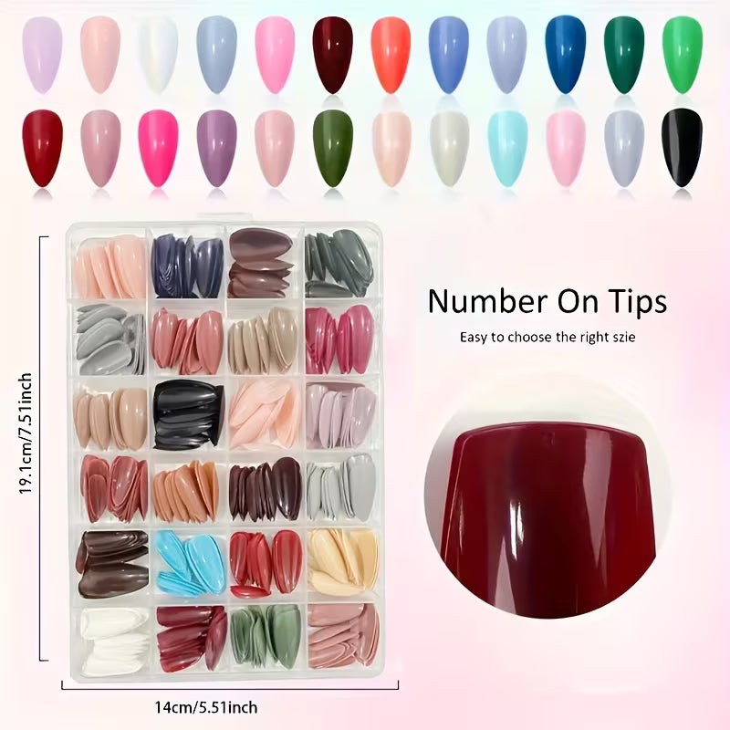 576pcs a Box Set of 24 Colors Almond-Shaped Fake Nails