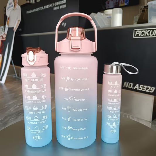 3 pcs Water Bottle: Complete Set with a Straw And a Gradient Design
