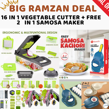 RAMAZAN OFFER (16 IN 1 VEG CUTTER + FREE 2 IN 1 SAMOSA MAKER)