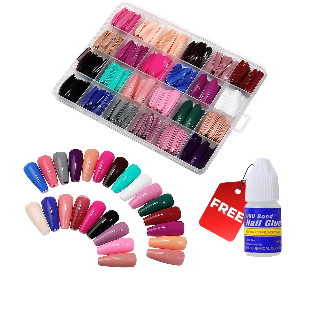 576pcs a Box Set of 24 Colors Almond-Shaped Fake Nails