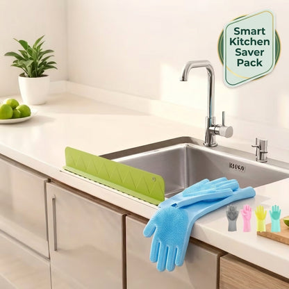 2-in-1 Smart Kitchen Saver Pack – Silicone Splash Guard & Scrubbing Dishwashing Gloves