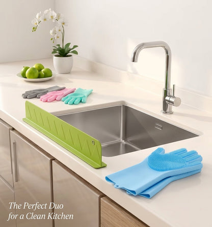 2-in-1 Smart Kitchen Saver Pack – Silicone Splash Guard & Scrubbing Dishwashing Gloves