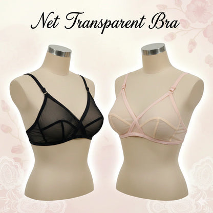 Pack of Non-Padded & Non-Wired Full Net Transparent Cotton Bras