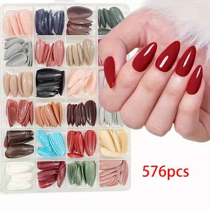576pcs a Box Set of 24 Colors Almond-Shaped Fake Nails