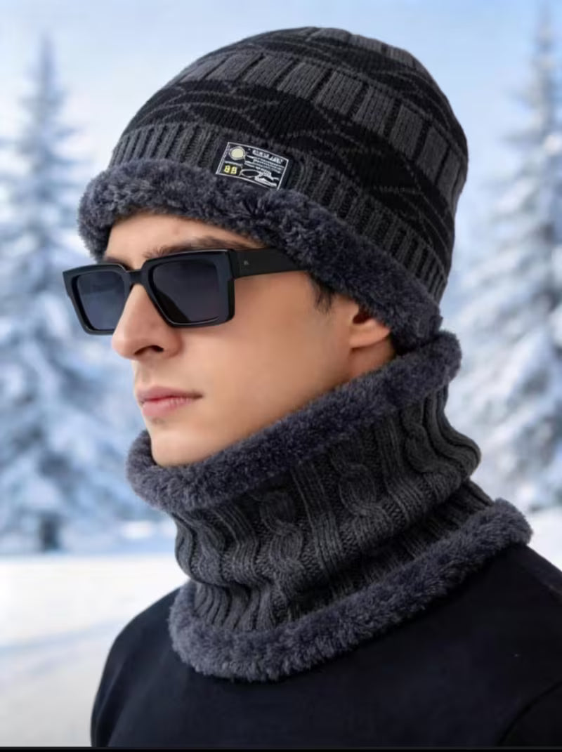 2pcs Men's Winter Warm Knitted Hat and Neck Gaiter Set