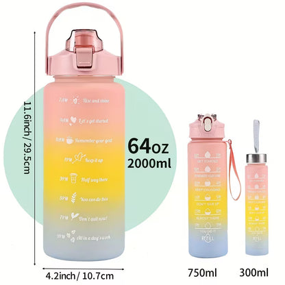3 pcs Water Bottle: Complete Set with a Straw And a Gradient Design