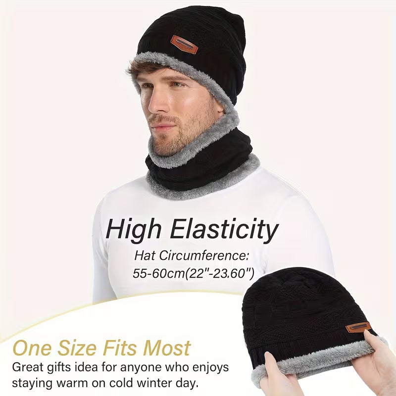 2pcs Men's Winter Warm Knitted Hat and Neck Gaiter Set