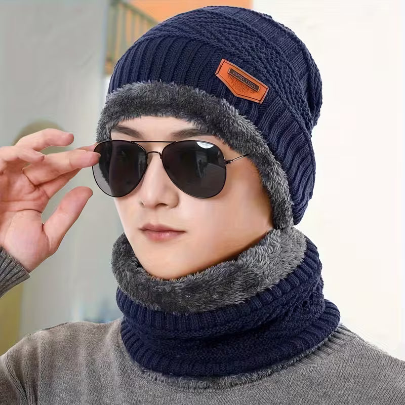 2pcs Men's Winter Warm Knitted Hat and Neck Gaiter Set