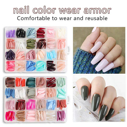 576pcs a Box Set of 24 Colors Almond-Shaped Fake Nails